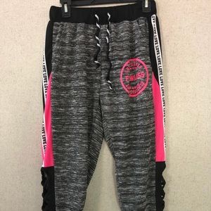 Bobbie Brooks Grey & Hot Pink LOVE Lace Up Lounge Jogger Pants S💝